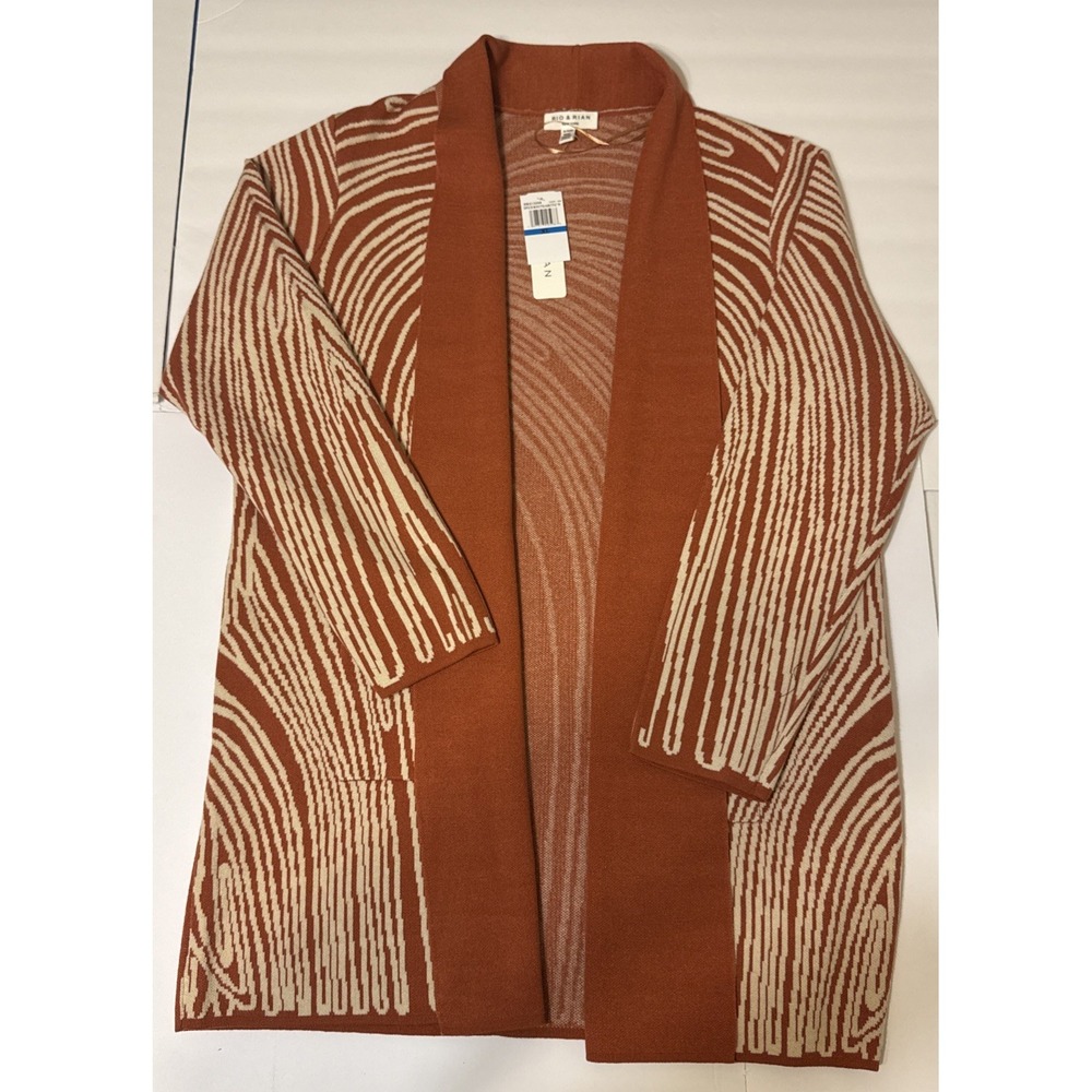 NWT Womens Rio & Rian Orange & White‎ Cardigan Sweater XL